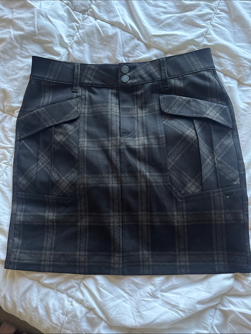 Wit & Wisdom Black Plaid Mini Skirt with Flap Pockets